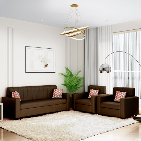 Bharat Lifestyle Tulip Leatherette 3+1+1 Sofa Set | Brown Leatherette | Luxurious & Comfortable Sofa Set for Living Room, Bedroom, Home & Office | DIY Assembly | 1 Year Warranty