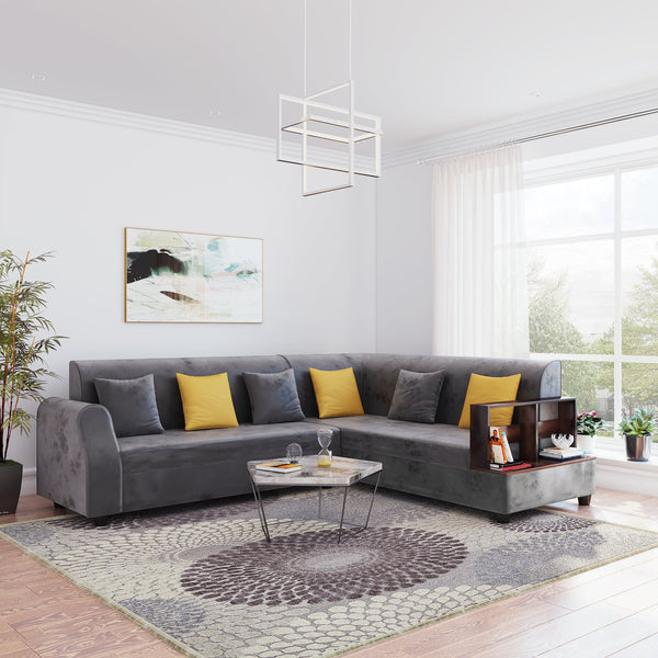 Bharat Lifestyle Aston Fabric 6 Seater Right Facing Sofa  (Finish Color - Grey, DIY(Do-It-Yourself)