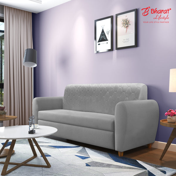 Bharat Lifestyle Elvo Grey Fabric 3 Seater Sofa | Comfortable Sofa for Living Room, Bedroom, Home & Office | DIY Assembly | 1 Year Warranty