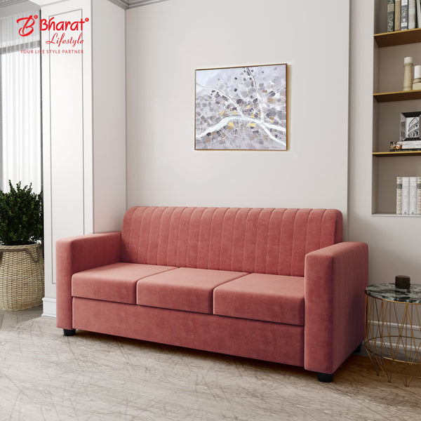Bharat Lifestyle Andros Suede Velvet Fabric 3 Seater Sofa  (Finish Color - Peach, DIY(Do-It-Yourself)