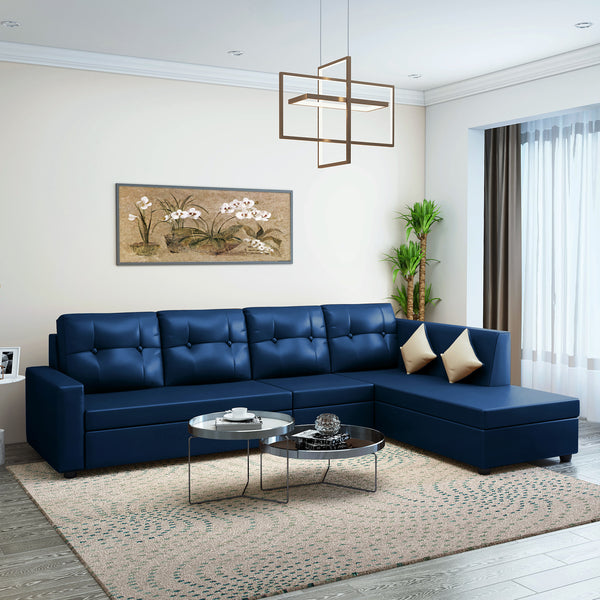 Bharat Lifestyle Nano L-Shape Leatherette 6 Seater Sofa | Blue Finish | Left Hand Diwan | Luxurious & Comfortable Sofa Set for Living Room, Bedroom, Home & Office | DIY Assembly | 1 Year Warranty