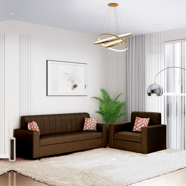 Bharat Lifestyle Tulip Leatherette 3+1 Sofa Set | Brown | Stylish & Comfortable Leatherette Sofa for Living Room, Bedroom | Easy-Clean Finish | DIY Assembly | 1 Year Warranty