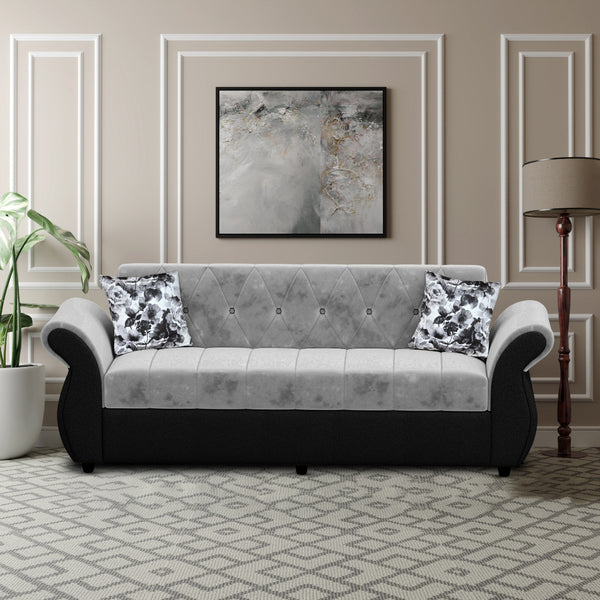 Bharat Lifestyle Alina Fabric 3 Seater Sofa  (Finish Color - Black Grey, DIY(Do-It-Yourself))