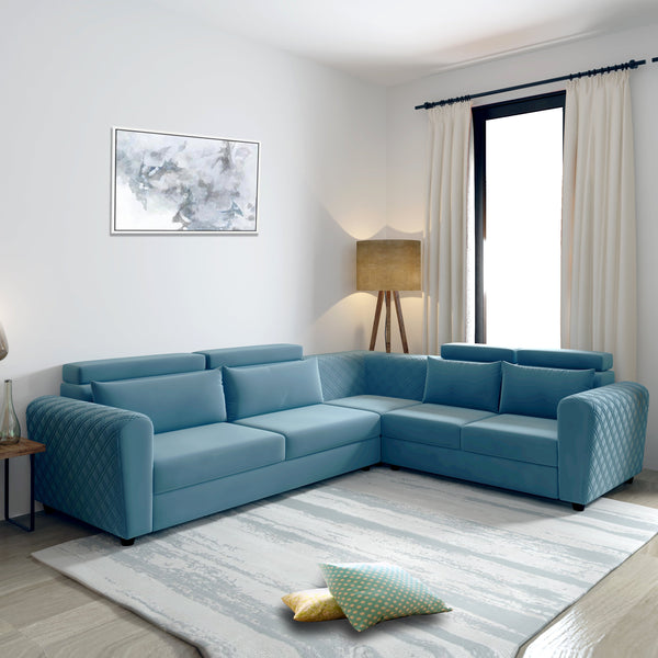 Bharat Lifestyle Harley L Shape Fabric 6 Seater Sofa  (Finish Color - Aqua Blue, DIY(Do-It-Yourself))