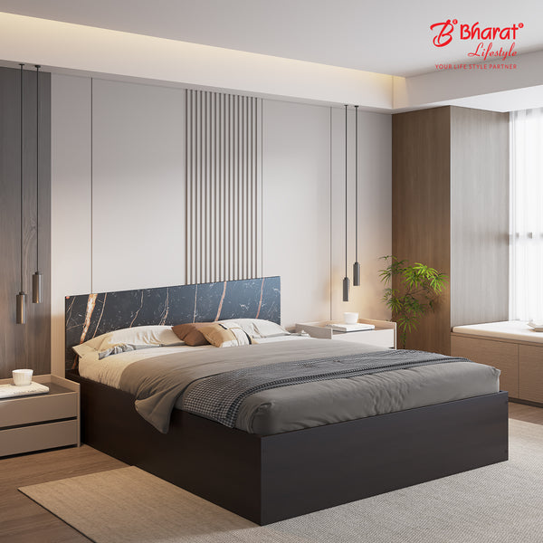 Bharat Lifestyle Amsterdam Engineered Wood Queen Box Bed with Marble Finish Headboard & Storage (Wenge & Brown, Knock Down), Wooden Double Bed for Bedroom, Living Room, Home & Office, Mattress Size – 60x78 inch, 1 Year Warranty