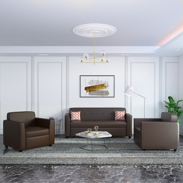 Bharat Lifestyle Stark Leatherette 3+1+1 Sofa Set | Brown Pre-Assembled | Luxurious & Comfortable Sofa Set for Living Room, Bedroom, Home & Office | 1 Year Warranty