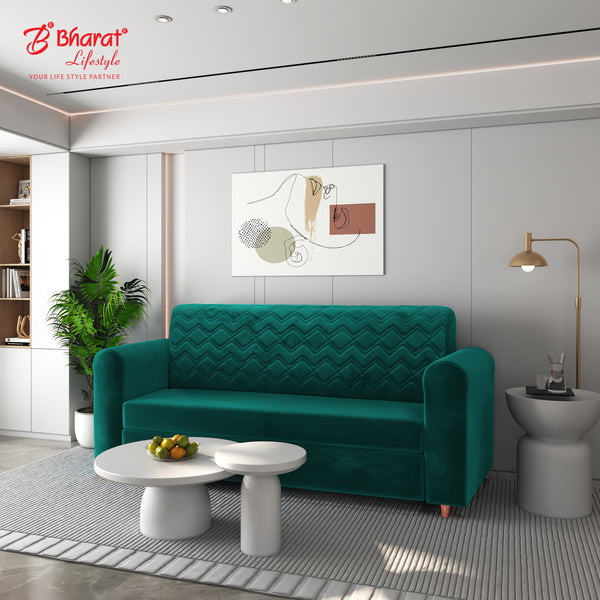 Bharat Lifestyle Milo Peacock Green Fabric 3 Seater Sofa | Luxurious & Comfortable Seating for Living Room & Bedroom | DIY Assembly | 1 Year Warranty