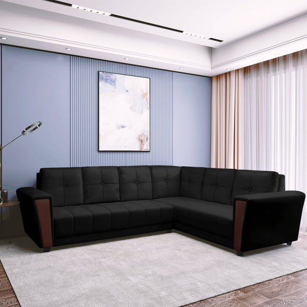 Bharat Lifestyle Cuba Leatherette 6 Seater Sofa  (Finish Color - Black, DIY(Do-It-Yourself)