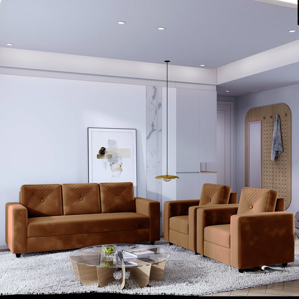 Bharat Lifestyle Winslow Fabric 3 + 1 + 1 Brown Sofa Set
