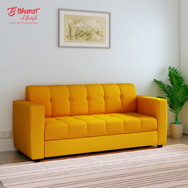 Bharat Lifestyle Deno Fabric 3 Seater Sofa  (Finish Color - Yellow, DIY(Do-It-Yourself)