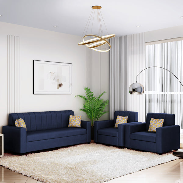 Bharat Lifestyle Tulip Leatherette 3+1+1 Sofa Set | Blue Leatherette | Luxurious & Comfortable Sofa Set for Living Room, Bedroom, Home & Office | DIY Assembly | 1 Year Warranty