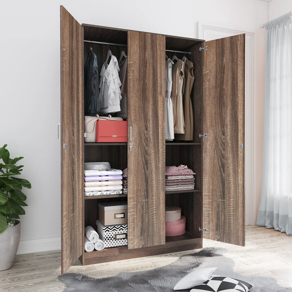 Bharat Lifestyle Florence Engineered Wood 3 Door Wardrobe  (Finish Color - Brown, Knock Down)