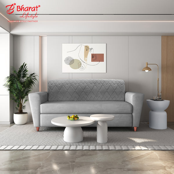 Bharat Lifestyle Kivo Grey Fabric 3 Seater Sofa | Luxurious & Comfortable Seating for Living Room & Bedroom | DIY Assembly | 1 Year Warranty
