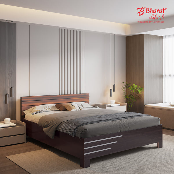Bharat Lifestyle Lisbon Engineered Wood Queen Bed (Brown Finish, Knock Down) | Without Storage | Wooden Double Bed for Bedroom, Living Room, Home & Office | Mattress Size – 60x72 inch | 1 Year Warranty