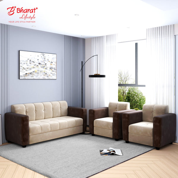 Bharat Lifestyle Deno Fabric 3 + 1 + 1 Sofa Set  (Cream Brown, DIY(Do-It-Yourself)