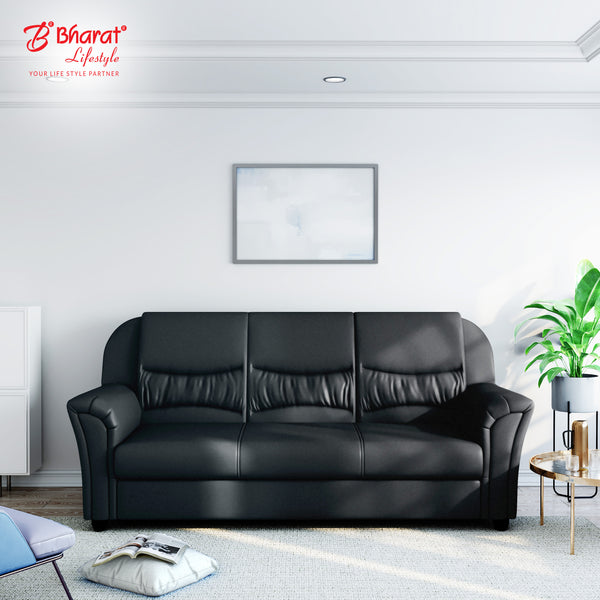 Bharat Lifestyle Abot Leatherette Uphostery 3 Seater Sofa, Luxurious Looks and Comfortable Sofa for Living Room, Bedroom, Home and Office, Wooden Frame Sofa, Black, Assembly DIY(Do-It-Yourself)