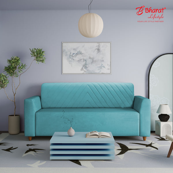 Bharat Lifestyle Velo Aqua Blue Fabric 3 Seater Sofa | Luxurious & Comfortable Sofa for Living Room & Bedroom | DIY Assembly | 1 Year Warranty