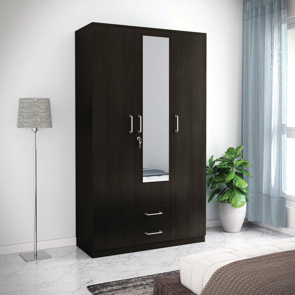 Bharat Lifestyle Sydney Engineered Wood 3 Door Wardrobe  (Finish Color - Wenge, Mirror Included, Knock Down)