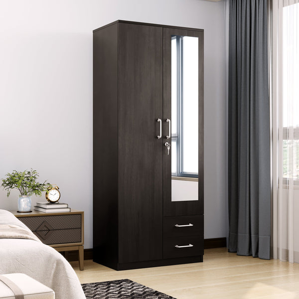 Bharat Lifestyle Sydney Engineered Wood 2 Door Wardrobe  (Finish Color - Wenge, Mirror Included, Knock Down)