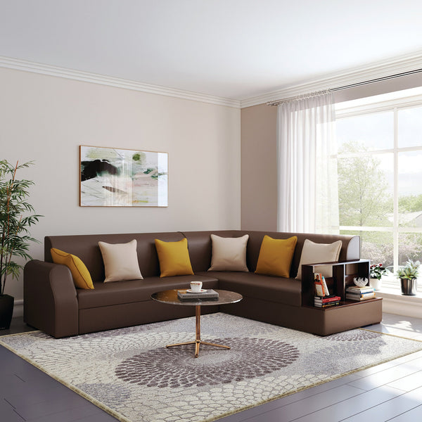 Bharat Lifestyle Aston Leatherette 6 Seater Right Facing Sofa  (Finish Color - Brown, DIY(Do-It-Yourself)