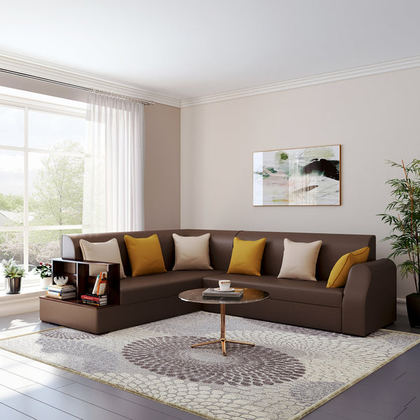 Bharat Lifestyle Aston Leatherette 6 Seater Left Facing Sofa  (Finish Color - Brown, DIY(Do-It-Yourself)