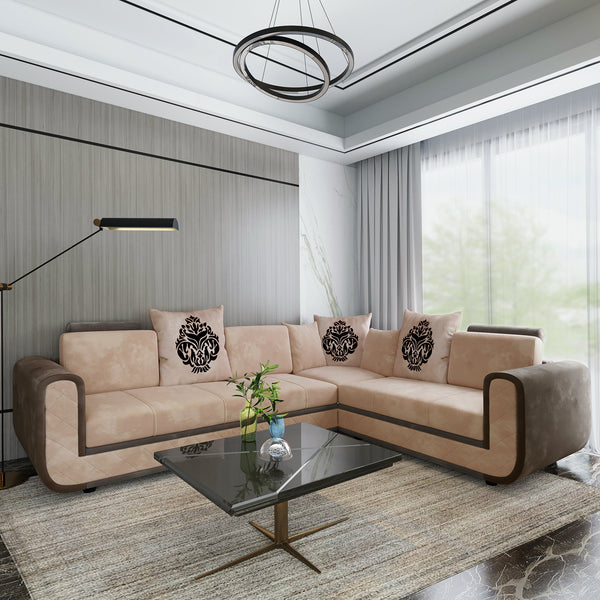 Bharat Lifestyle 777 L Shape Fabric 6 Seater Sofa  (Finish Color - Cream Brown, DIY(Do-It-Yourself)