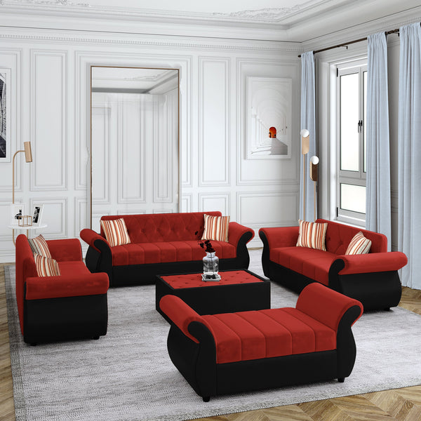 Bharat Lifestyle Alina Fabric 3 + 2 + 2 + D + CT Sofa Set  (Red & Black, DIY(Do-It-Yourself))