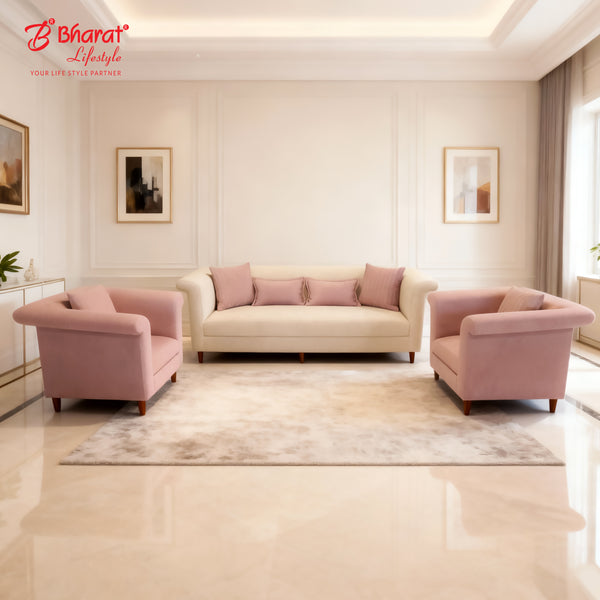 Bharat Lifestyle Veronica 3+1+1 Fabric Sofa Set | Peach & Cream Soft Touch Sofa for Living Room & Bedroom | Stylish & Comfortable DIY Assembly Sofa | 1 Year Warranty