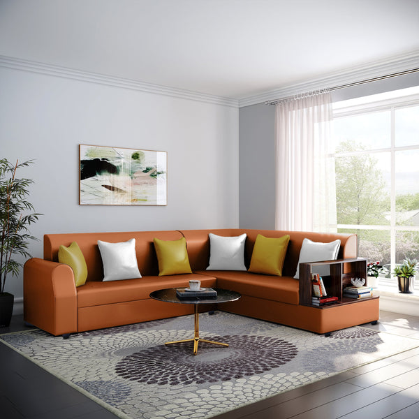 Bharat Lifestyle Aston Leatherette 6 Seater Right Facing Sofa  (Finish Color - Tan, DIY(Do-It-Yourself)