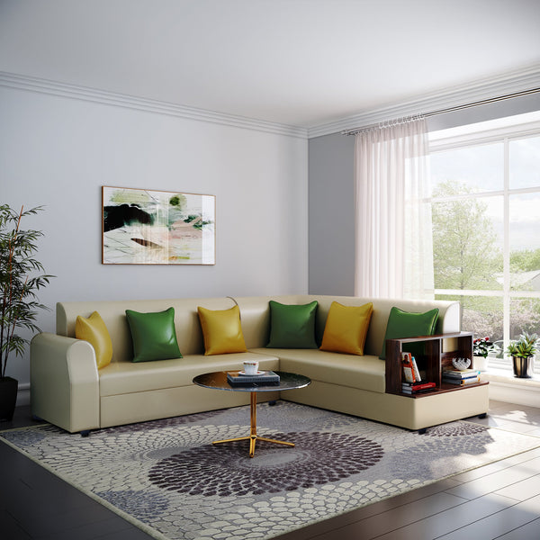 Bharat Lifestyle Aston Leatherette 6 Seater Right Facing Sofa  (Finish Color - Beige, DIY(Do-It-Yourself)