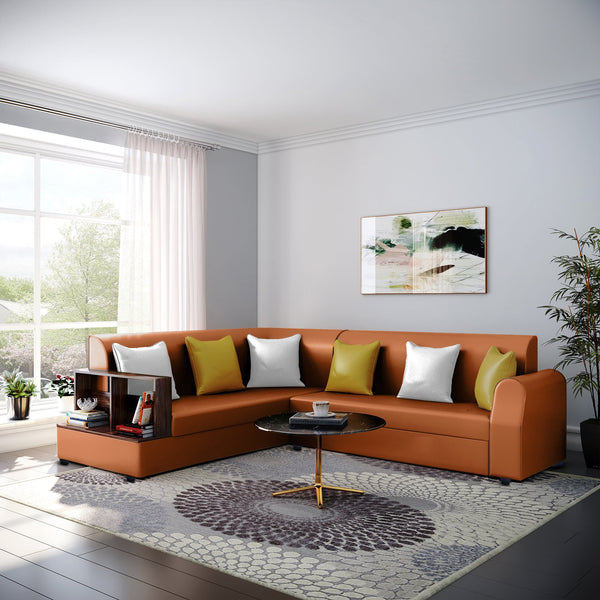 Bharat Lifestyle Aston Leatherette 6 Seater Left Facing Sofa  (Finish Color - Tan, DIY(Do-It-Yourself)