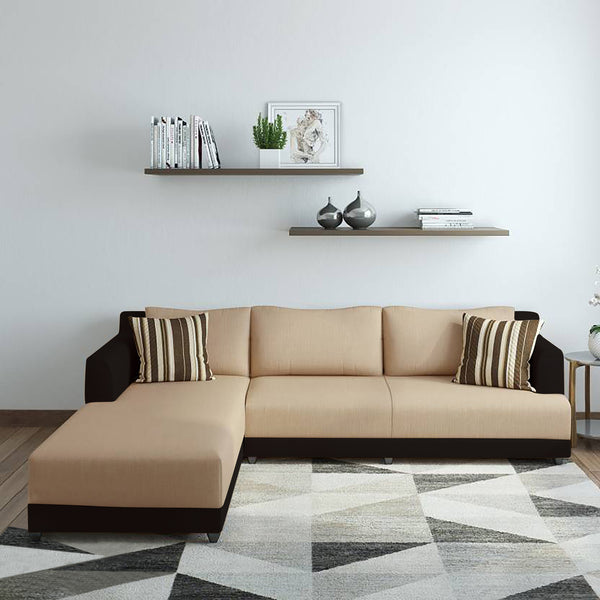 Bharat Lifestyle Marina Fabric 6 Seater Sofa Set | Cream & Brown | Left Hand Deewan | Stylish & Comfortable Sofa Set for Living Room, Bedroom | Premium Fabric Finish | DIY Assembly | 1 Year Warranty