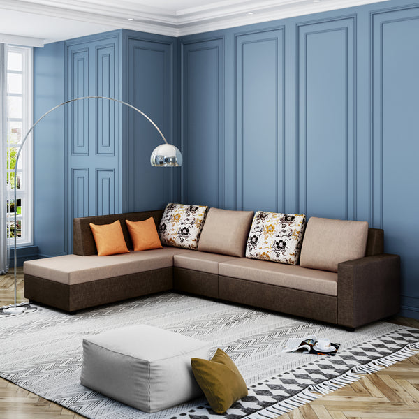 Bharat Lifestyle Nano Fabric 6 Seater Sofa Set | Right Hand Deewan | Cream Brown Color | L-Shaped Comfortable Sofa for Living Room, Bedroom | DIY Assembly | 1 Year Warranty