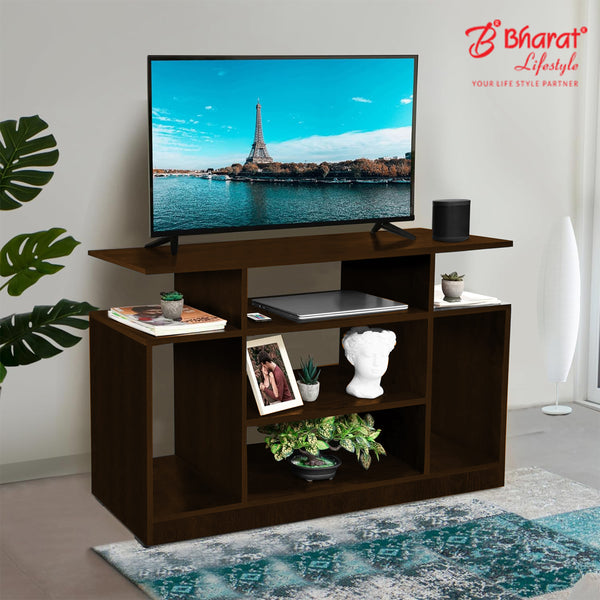 Bharat Lifestyle Spyder Engineered Wood TV Entertainment Unit (Wenge, Knock Down) | Stylish Wooden TV Stand for Living Room & Bedroom | Modern Design with 1 Year Warranty