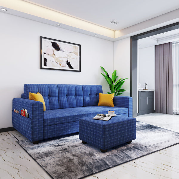Bharat Lifestyle Winston Fabric 4 Seater Sofa  (Finish Color - Blue, DIY(Do-It-Yourself))