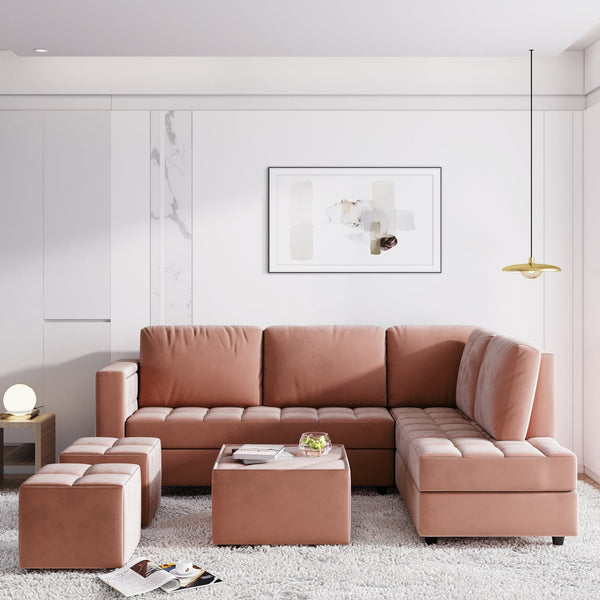 Bharat Lifestyle Alaska Fabric 8 Seater Sofa (Finish Color - Peach, DIY(Do - It - Yourself)) - BHARAT LIFESPACE PRIVATE LIMITED