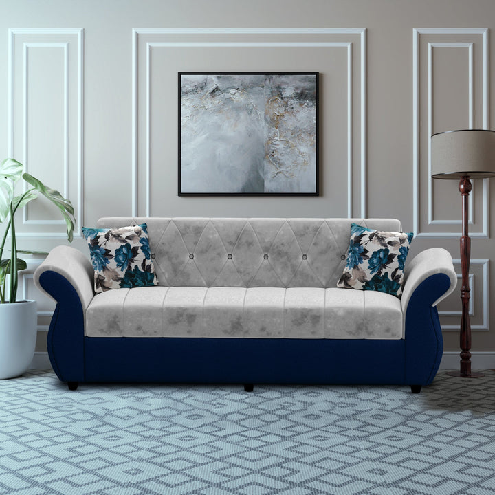 Bharat Lifestyle Alina Fabric 3 Seater Sofa (Blue & Grey) | Modern Dual Tone Design | DIY Assembly | Wooden Frame | Comfortable Seating | 1 Year Warranty - BHARAT LIFESPACE PRIVATE LIMITED