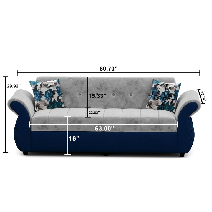 Bharat Lifestyle Alina Fabric 3 Seater Sofa (Blue & Grey) | Modern Dual Tone Design | DIY Assembly | Wooden Frame | Comfortable Seating | 1 Year Warranty - BHARAT LIFESPACE PRIVATE LIMITED