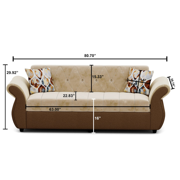 Bharat Lifestyle Alina Fabric 3 Seater Sofa (Cream & Brown) | Modern Dual Tone Design | DIY Assembly | Sturdy Wooden Frame | Comfortable Seating | 1 Year Warranty - BHARAT LIFESPACE PRIVATE LIMITED