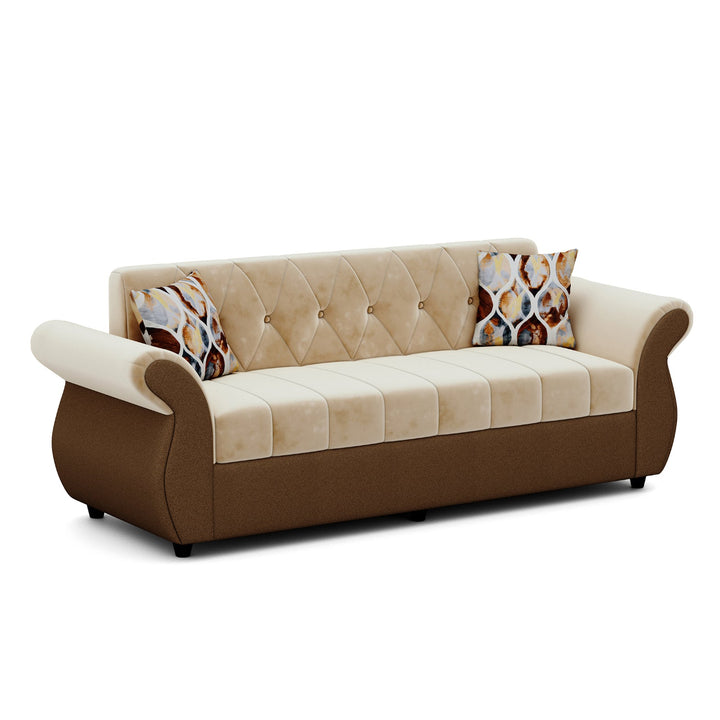 Bharat Lifestyle Alina Fabric 3 Seater Sofa (Cream & Brown) | Modern Dual Tone Design | DIY Assembly | Sturdy Wooden Frame | Comfortable Seating | 1 Year Warranty - BHARAT LIFESPACE PRIVATE LIMITED