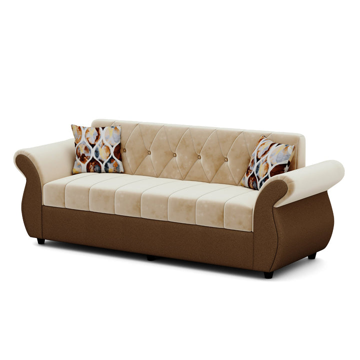 Bharat Lifestyle Alina Fabric 3 Seater Sofa (Cream & Brown) | Modern Dual Tone Design | DIY Assembly | Sturdy Wooden Frame | Comfortable Seating | 1 Year Warranty - BHARAT LIFESPACE PRIVATE LIMITED