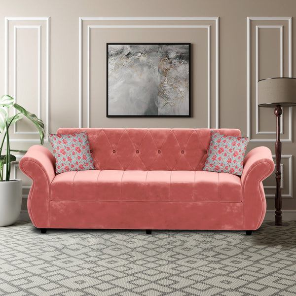 Bharat Lifestyle Alina Fabric 3 Seater Sofa (Peach) for Living Room, Bedroom, Home and Office | Modern Stylish Design | DIY Assembly | Durable Wooden Frame | Comfortable Seating | 1 Year Warranty - BHARAT LIFESPACE PRIVATE LIMITED