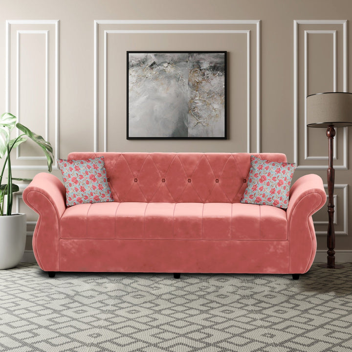 Bharat Lifestyle Alina Fabric 3 Seater Sofa (Peach) for Living Room, Bedroom, Home and Office | Modern Stylish Design | DIY Assembly | Durable Wooden Frame | Comfortable Seating | 1 Year Warranty - BHARAT LIFESPACE PRIVATE LIMITED