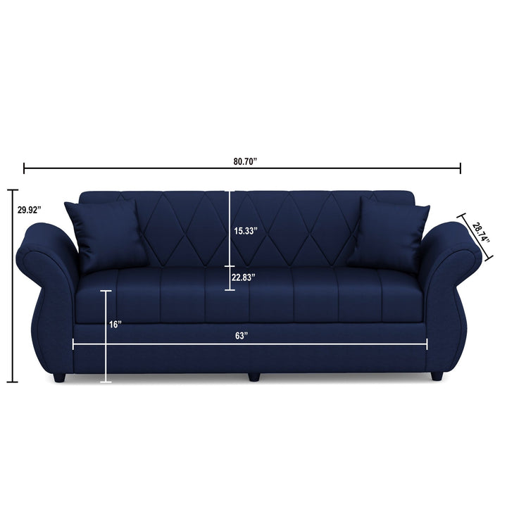 Bharat Lifestyle Alina Leatherette 3 Seater Sofa (Blue) | Stylish Modern Design | DIY Assembly | Durable Wooden Frame | Comfortable Seating | 1 Year Warranty - BHARAT LIFESPACE PRIVATE LIMITED