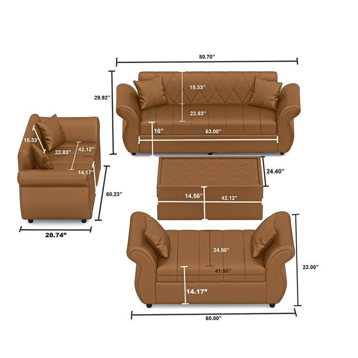 Bharat Lifestyle Alina Leatherette 3+2+D+CT Sofa Set (Finish Color - Tan) | Luxurious & Comfortable Sofa for Living Room, Bedroom & Office | Wooden Frame | DIY Assembly(Do - It - Yourself) | 1 Year Warranty - BHARAT LIFESPACE PRIVATE LIMITED