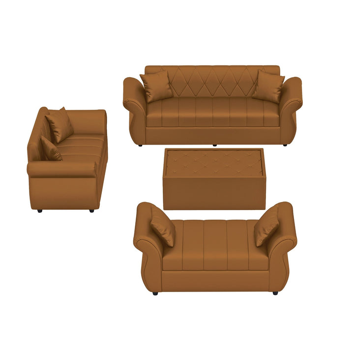 Bharat Lifestyle Alina Leatherette 3+2+D+CT Sofa Set (Finish Color - Tan) | Luxurious & Comfortable Sofa for Living Room, Bedroom & Office | Wooden Frame | DIY Assembly(Do - It - Yourself) | 1 Year Warranty - BHARAT LIFESPACE PRIVATE LIMITED