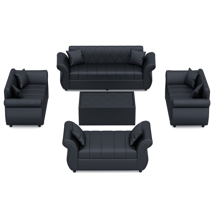 Bharat Lifestyle Alina Leatherette Upholstery 3 + 2 + 2 + D + CT Seater (Finish Color - Black) Sofa, Luxurious Looks and Comfortable Sofa for Living Room, Bedroom, Home and Office, Wooden Frame Sofa, Assembly DIY(Do - It - Yourself) - BHARAT LIFESPACE PRIVATE LIMITED