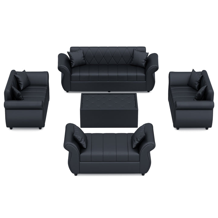 Bharat Lifestyle Alina Leatherette Upholstery 3 + 2 + 2 + D + CT Seater (Finish Color - Black) Sofa, Luxurious Looks and Comfortable Sofa for Living Room, Bedroom, Home and Office, Wooden Frame Sofa, Assembly DIY(Do - It - Yourself) - BHARAT LIFESPACE PRIVATE LIMITED