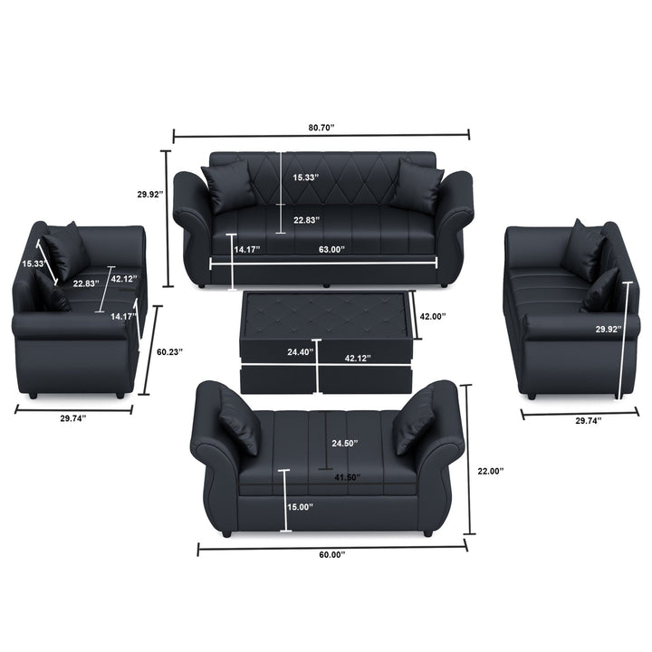 Bharat Lifestyle Alina Leatherette Upholstery 3 + 2 + 2 + D + CT Seater (Finish Color - Black) Sofa, Luxurious Looks and Comfortable Sofa for Living Room, Bedroom, Home and Office, Wooden Frame Sofa, Assembly DIY(Do - It - Yourself) - BHARAT LIFESPACE PRIVATE LIMITED