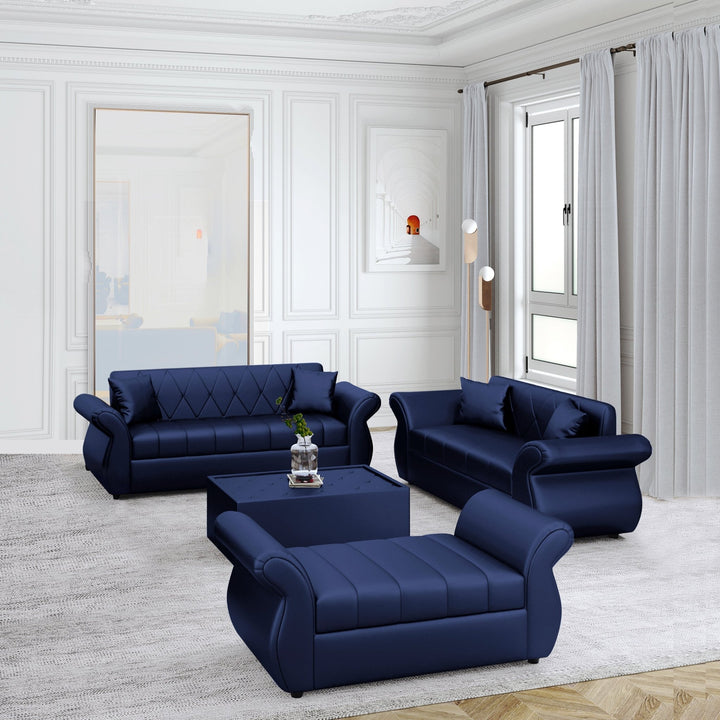 Bharat Lifestyle Alina Leatherette Upholstery 3 + 2 + D + CT Seater (Finish Color - Blue) Sofa, Luxurious Looks and Comfortable Sofa for Living Room, Bedroom, Home and Office, Wooden Frame Sofa, Assembly DIY(Do - It - Yourself) - BHARAT LIFESPACE PRIVATE LIMITED